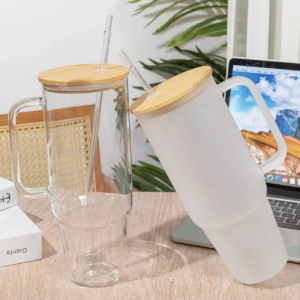 display-of-32-40oz-clear-frosted-sublimation-glass-mug-with-handle