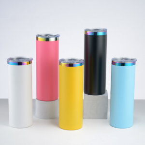 display-of-20oz-powder-coated-rainbow-plated-skinny-tumblers