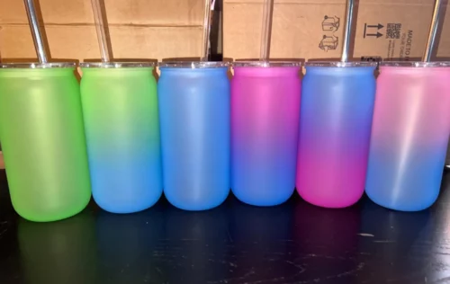 Solid/Ombre 16oz Matte Colored Plastic Cup Soda Can with PP Lids photo review