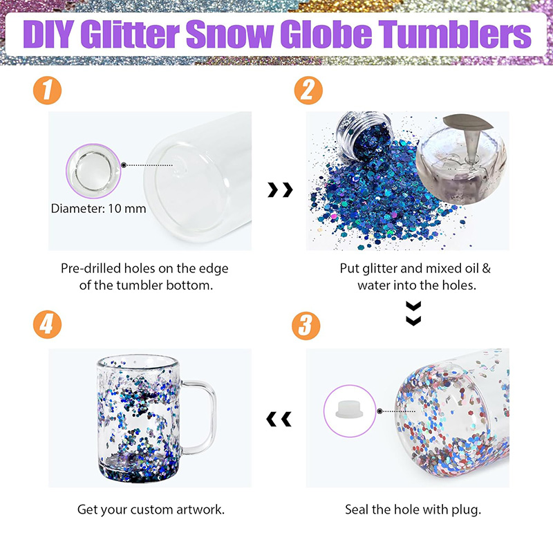 15oz Sublimation Snow Globe Glass Mug with Bamboo Lid