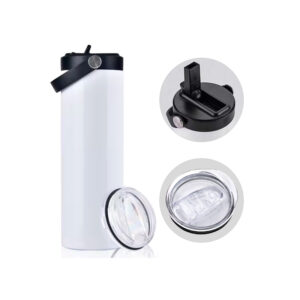 20oz Sublimation Tumblers Blanks Skinny Straight Stainless Steel Insulated Water Bottles with Portable Handle