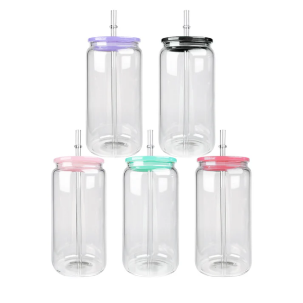 Transparent Acrylic 16oz Plastic Can with Colored PP Lids