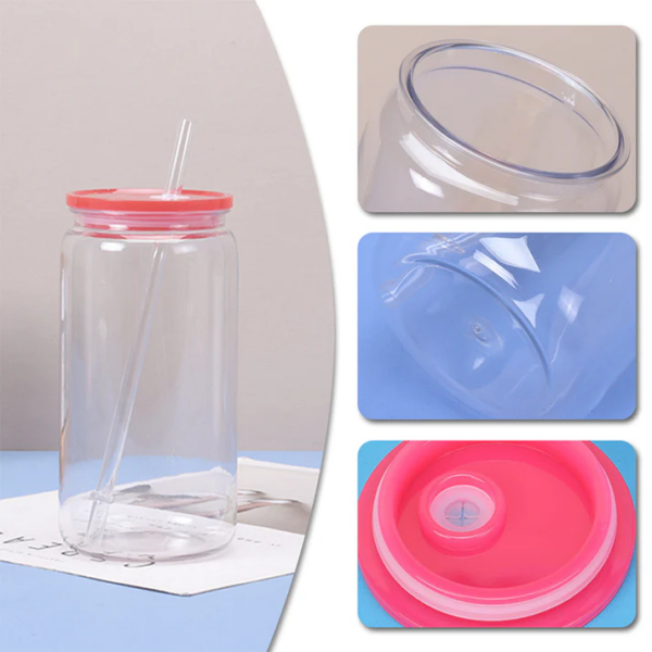 Transparent Acrylic 16oz Plastic Can with Colored PP Lids