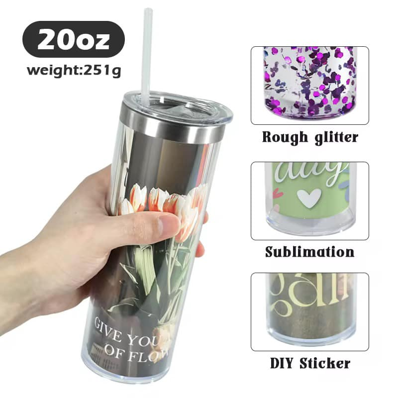 display-of-20oz-sublimation-double-wall-snow-globe-skinny-tumbler