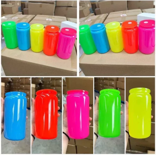 16oz Sublimation Neon Glass/Plastic Can with Colored PP Lids photo review