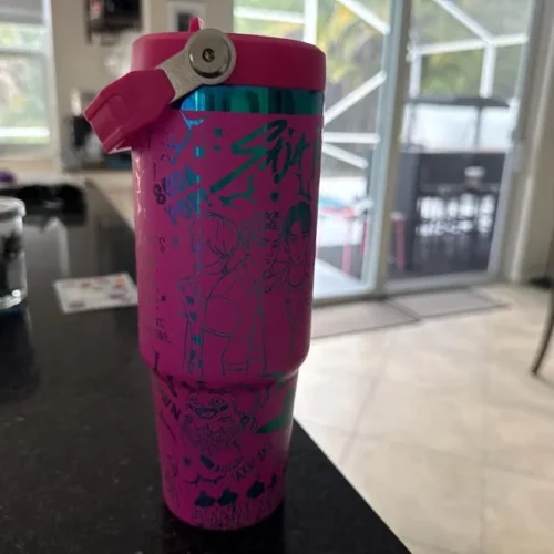 20pcs 30oz Rainbow Plated Tumbler with Portable Handle and Straw for Laser Engraving photo review