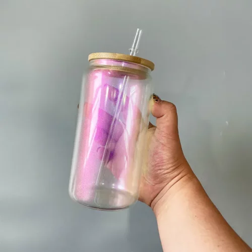 16oz Iridescent Glass Tumblers With Bamboo Lid photo review