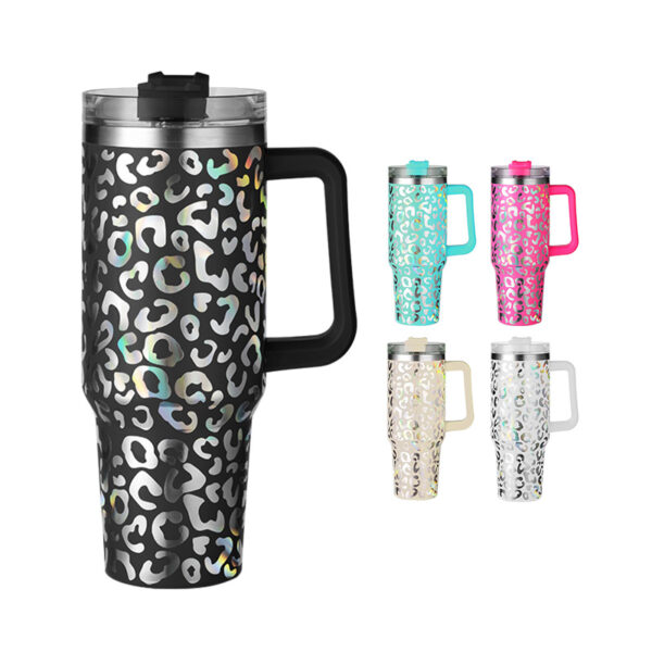 Stainless Steel 40oz Leopard Iridescent Tumbler with Handle