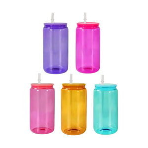 16oz Sublimation Glass Can Drinking Glasses with Plastic Lid