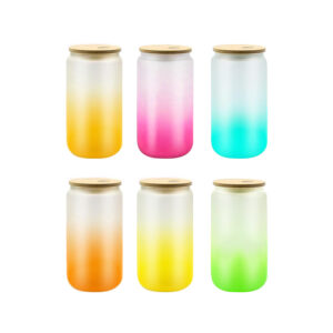 16oz Frosted Gradient Sublimation Glass Can With Bamboo Lid