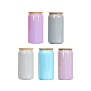 16Oz Color Shimmer Bling Glass Can With Bamboo Pp Lid