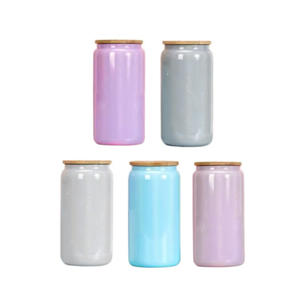 16Oz Color Shimmer Bling Glass Can With Bamboo Pp Lid