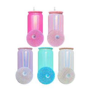16oz Glitter Sublimation Beer Glass Can with Diamond Lid