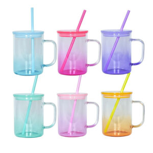 17oz Sublimation Transparent Gradient Colored Glass Mug with PP Lids
