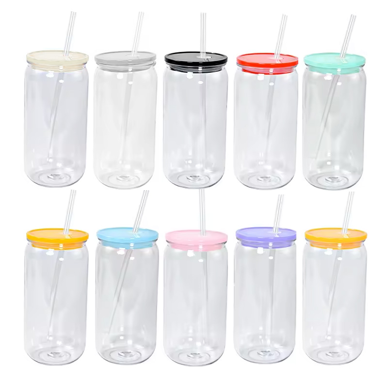 Transparent Acrylic 16oz Plastic Can with Colored PP Lids