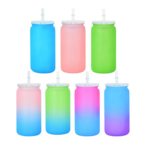 Solid/Ombre 16oz Matte Colored Plastic Cup Soda Can with PP Lids