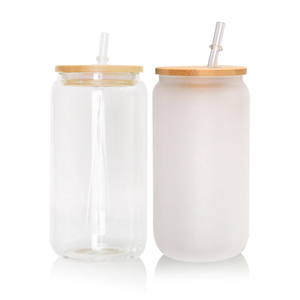 16/20oz Sublimation Glass Can with Bamboo Lid