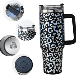 Stainless Steel 40oz Leopard Iridescent Tumbler with Handle