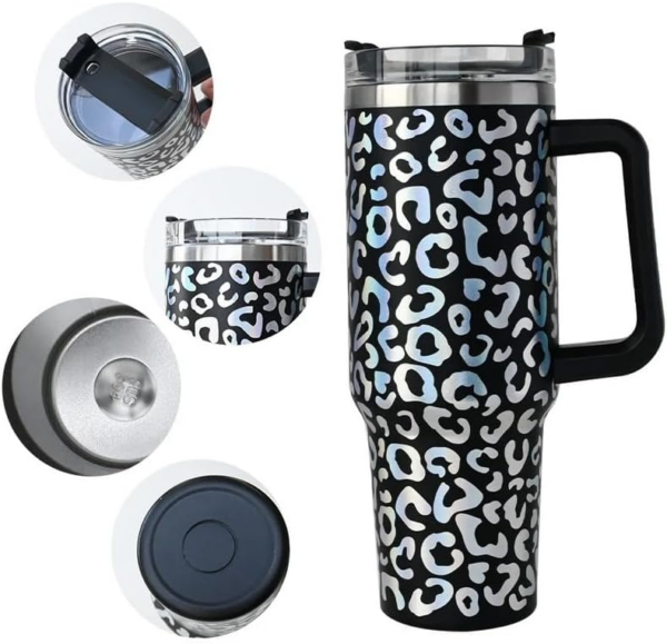 Stainless Steel 40oz Leopard Iridescent Tumbler with Handle