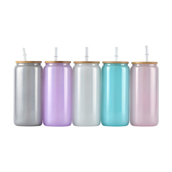 16Oz Color Shimmer Bling Glass Can With Bamboo Pp Lid