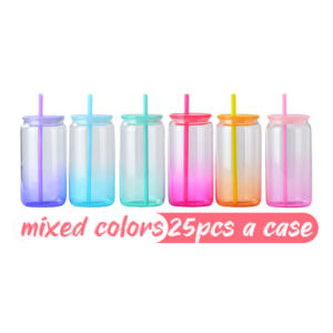 16oz Borosilicate Clear Sublimation Soda Beer Glass Can display-of-16oz-gradient-glass-jar-sublimation-soda-beer-glass-can