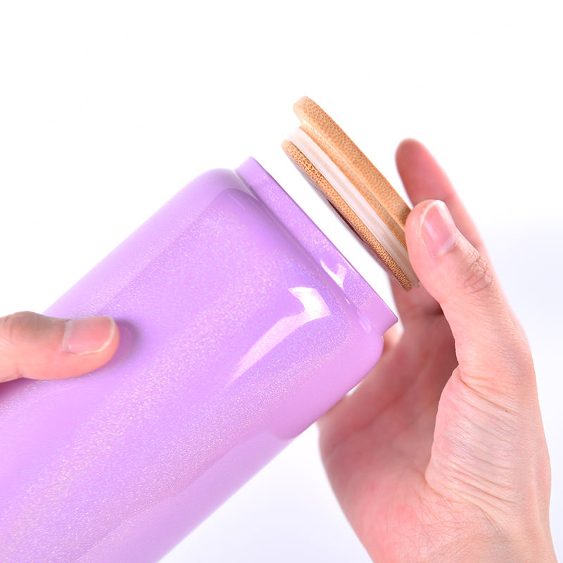 16Oz Color Shimmer Bling Glass Can With Bamboo Pp Lid