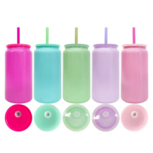 Sublimation Stainless Steel 16oz Candy Color Metal Soda Beer Can with Lid