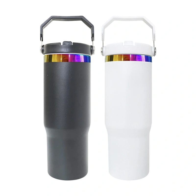 30oz Rainbow Plated Tumbler with Portable Handle