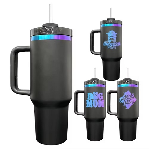 40oz Purple Plated Powder Coated Travel Mugs with Handle