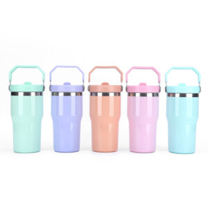 20oz Glossy Travel Mug with Handle and Flip Top Straw
