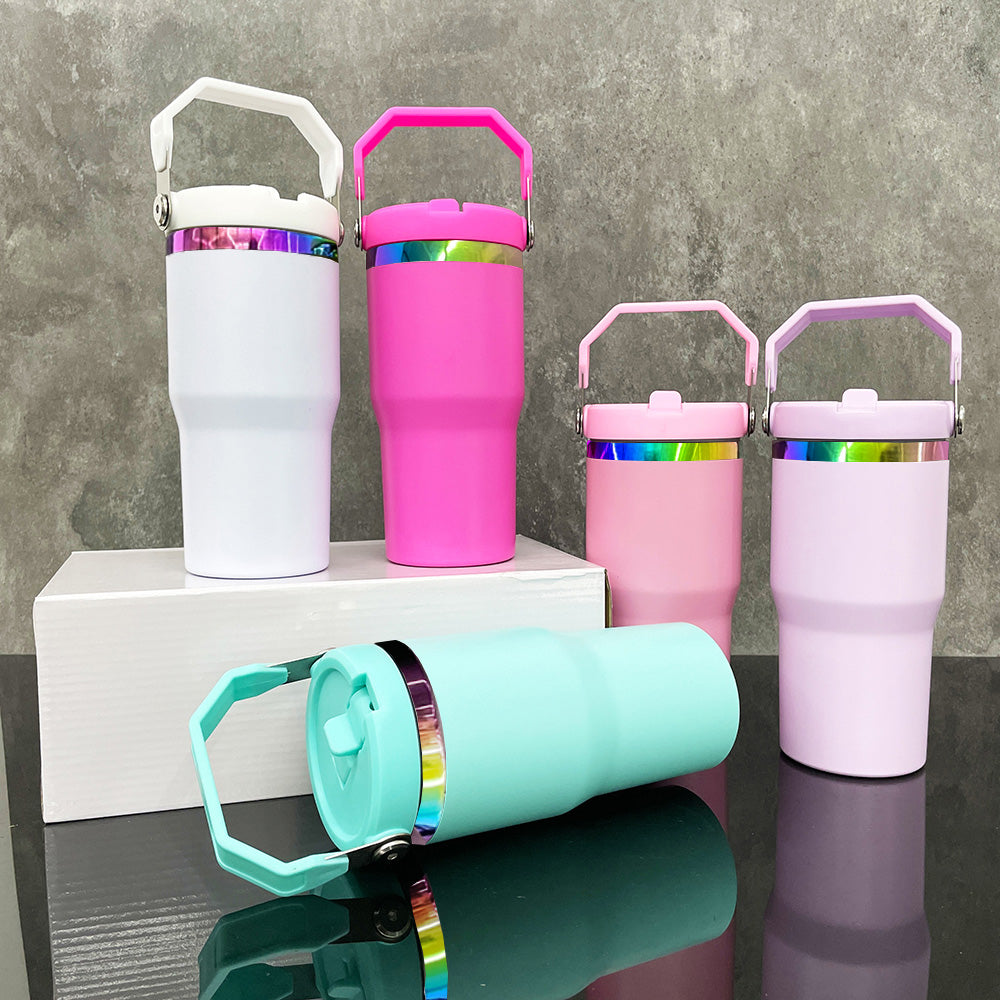 wholesale-20oz-rainbow-rim-powder-coated-mug-with-flip-straw-display