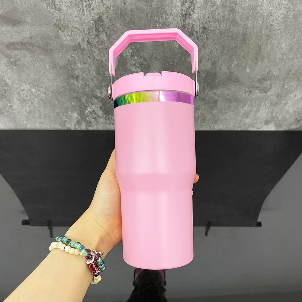 pink-wholesale-20oz-rainbow-rim-powder-coated-mug-with-flip-straw