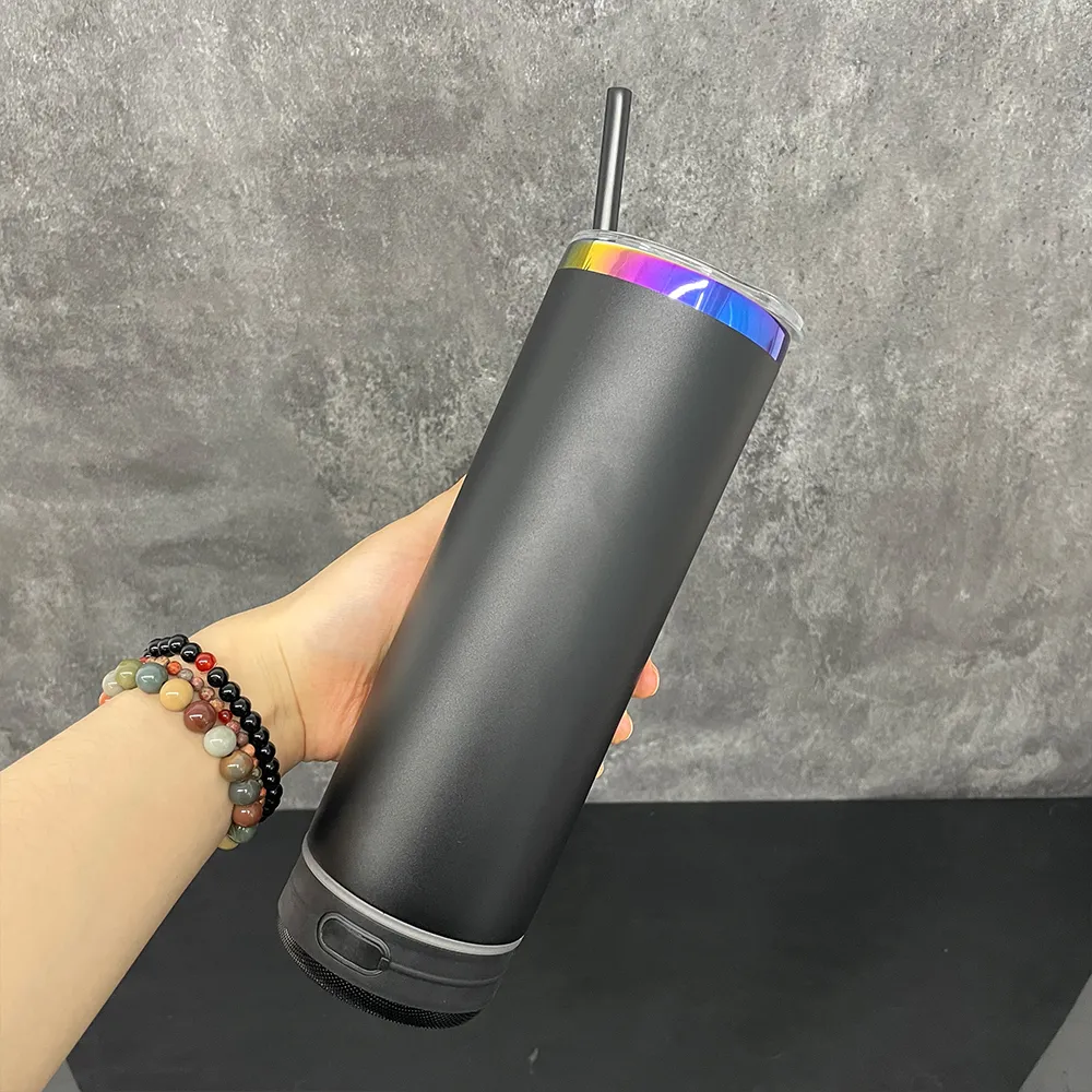 black-20oz-powder-coated-skinny-tumbler-with-music-player-&-colorful-straw