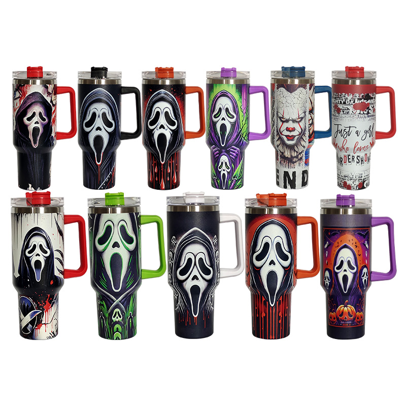 40 oz Halloween Tumbler Insulated Ghost Travel Coffee Cup water bottle