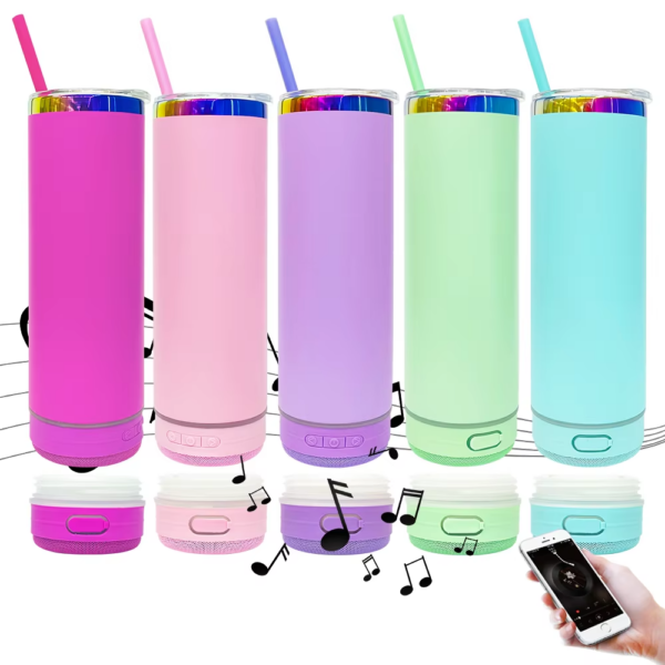 20oz-powder-coated-skinny-tumbler-with-music-player-&-colorful-straw-display