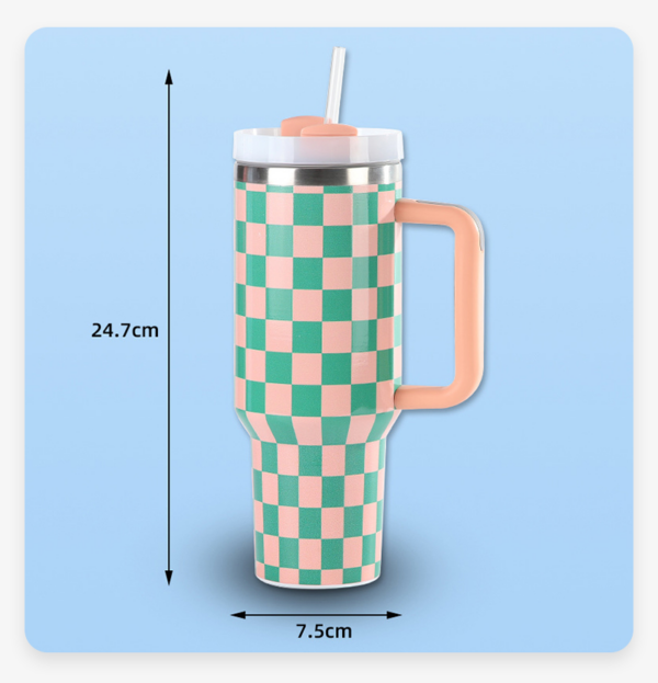 40oz Checkered Pattern Stainless Steel Mug with Handle H2.0