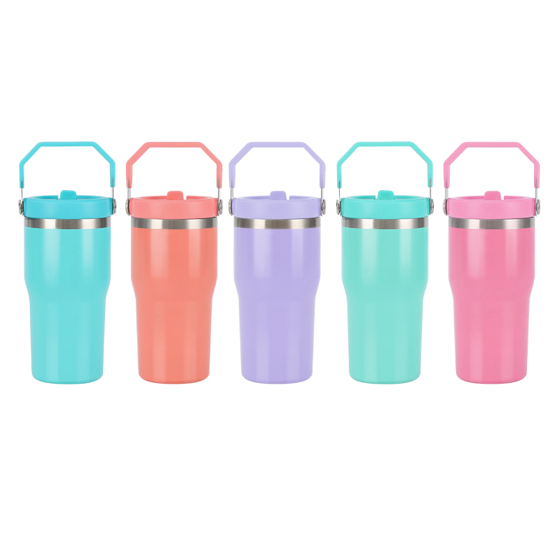 20oz Glossy Travel Mug with Handle and Flip Top Straw