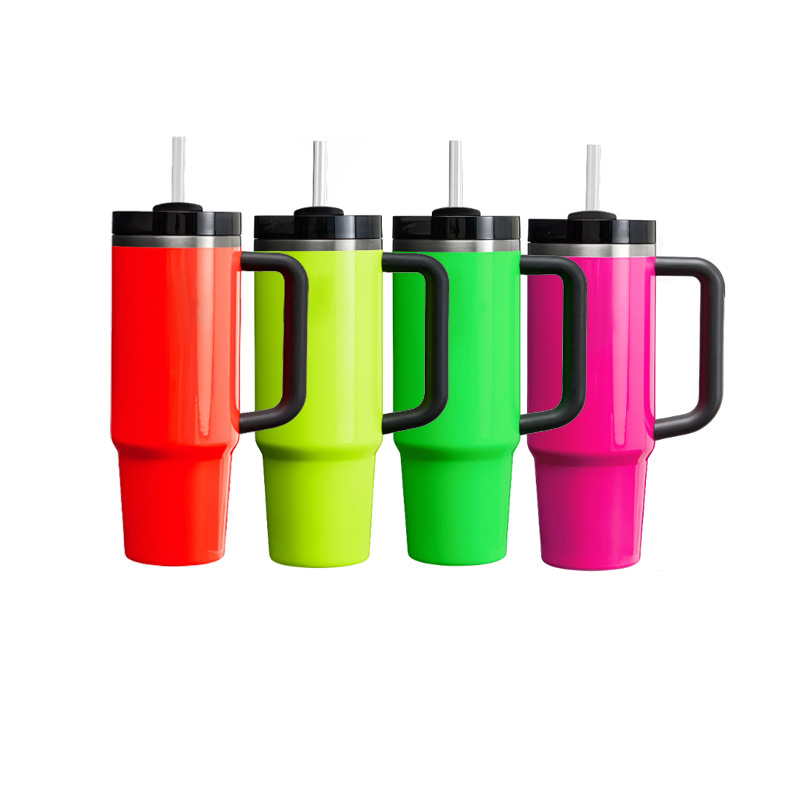 display-of-40oz-stanley-style-cup-sublimation-neon-fluorescent-colored-travel-mug