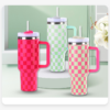 40oz Checkered Pattern Stainless Steel Mug with Handle H2.0