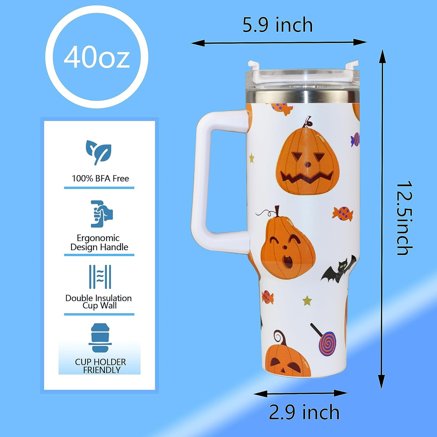 40oz halloween tumbler with straw nightmare before christmas mug