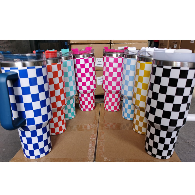 checkerboard-printing-stainless-steel-mug-with-handle