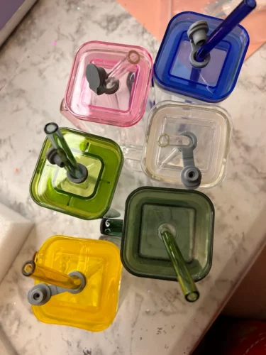 48Pack 400ml Square Glass Cups with Colored Lids, Straws & Handle photo review