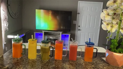 48Pack 400ml Square Glass Cups with Colored Lids, Straws & Handle photo review