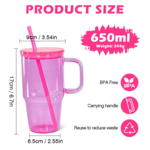 20oz Colored/Transparent/Frosted Glass Tumblers with handle & Plastic lid