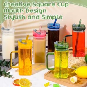 400ml-square-glass-cups-with-colored-lids-straws-and-handle-display
