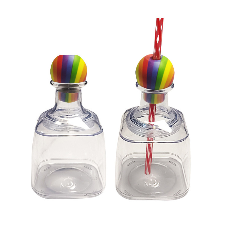 plastic-patron-bottles-with-straw-wholesale-mini-13oz-wine-cups-with-colorful-cork