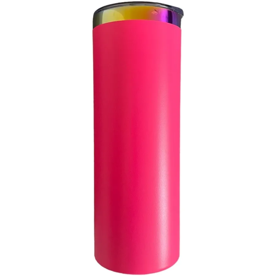 pink-20oz-powder-coated-rainbow-plated-skinny-tumblers
