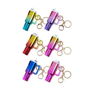 Stylish Gradient Mini Water Cup Plastic Keychain with Storage