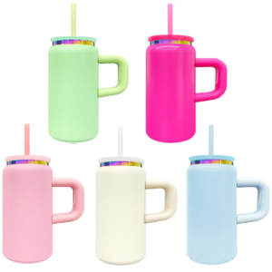 16oz Colored Powder Coated Stainless Steel Soda Can with Rainbow Plated Rim
