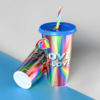 24oz Rainbow Laser Plastic Cups with with Colored Keychain display-1-crafix-24oz-reusable-rainbow-plastic-cups-with-colored-keychain-and-straws-in-bulk